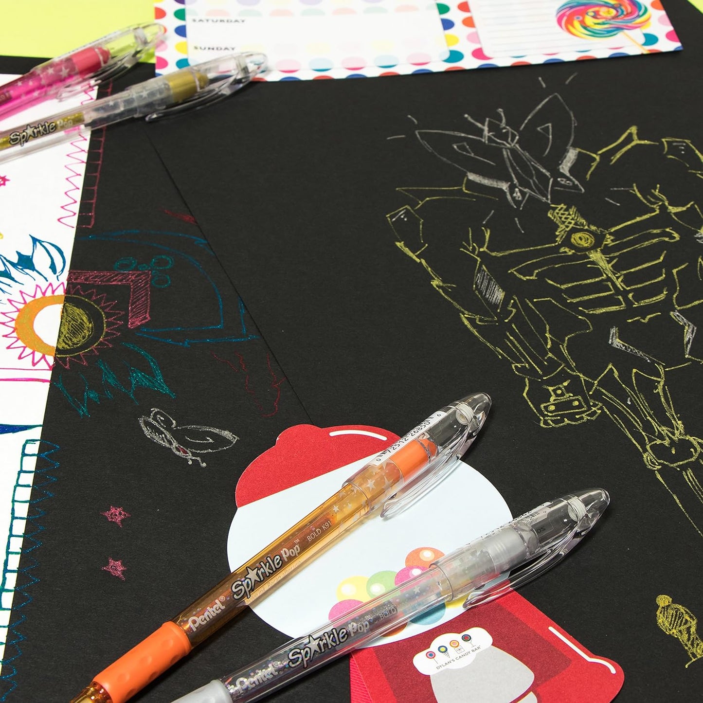 Pentel Arts Sparkle Pop Metallic Gel Pen, 1.0mm Bold Line, Gold & Silver Ink, 2 Count (Pack of 1) (K91PABPXZ)