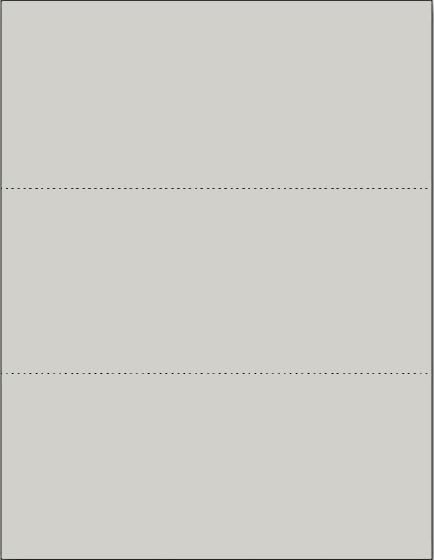 Limited Papers (TM) 8.5x11 Perforated Paper, 20/50 Pound, 75 GSM, Variety of Perforation Sizes and Colors, for Forms, Tickets, Postcards. (Grey, 3 up - horizontal 3 2/3" and 7 1/3" from bottom)