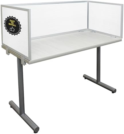 OBEX Polycarbonate Office Desk Mounted Privacy Screen Adjustable Table Top Panel Divider, Universal Aluminum Bracket-USA Made, 24" x 24", White