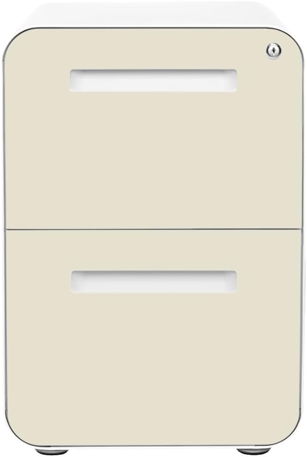 Laura Davidson Furniture Stockpile 2 Drawer Mobile File Cabinet with Lock - Under Desk Metal Filing Cabinet, Legal/Letter File Folders, Wheels and Stationary Feet, Pre-Assembled, Ivory
