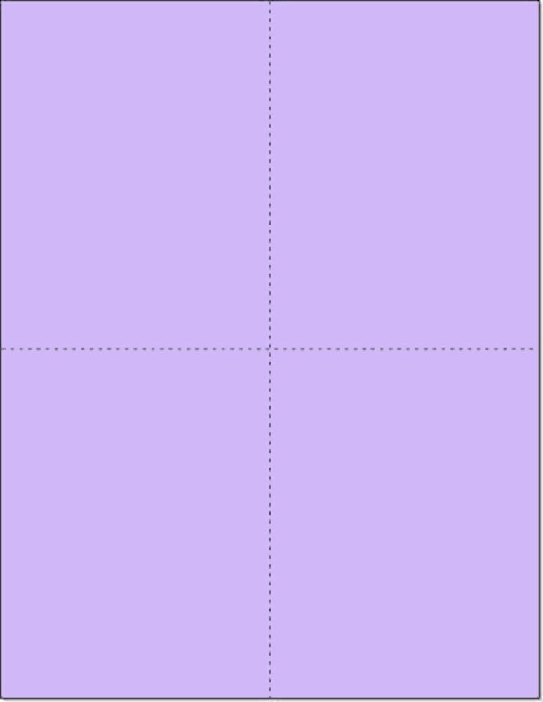 Limited Papers (TM) 8.5x11 Perforated Paper, 20/50 Pound, 75 GSM, Variety of Perforation Sizes and Colors, for Forms, Tickets, Postcards, Business Cards. (Lavender/orchid, 4 up – 1 Hor. & 1 Ver.)