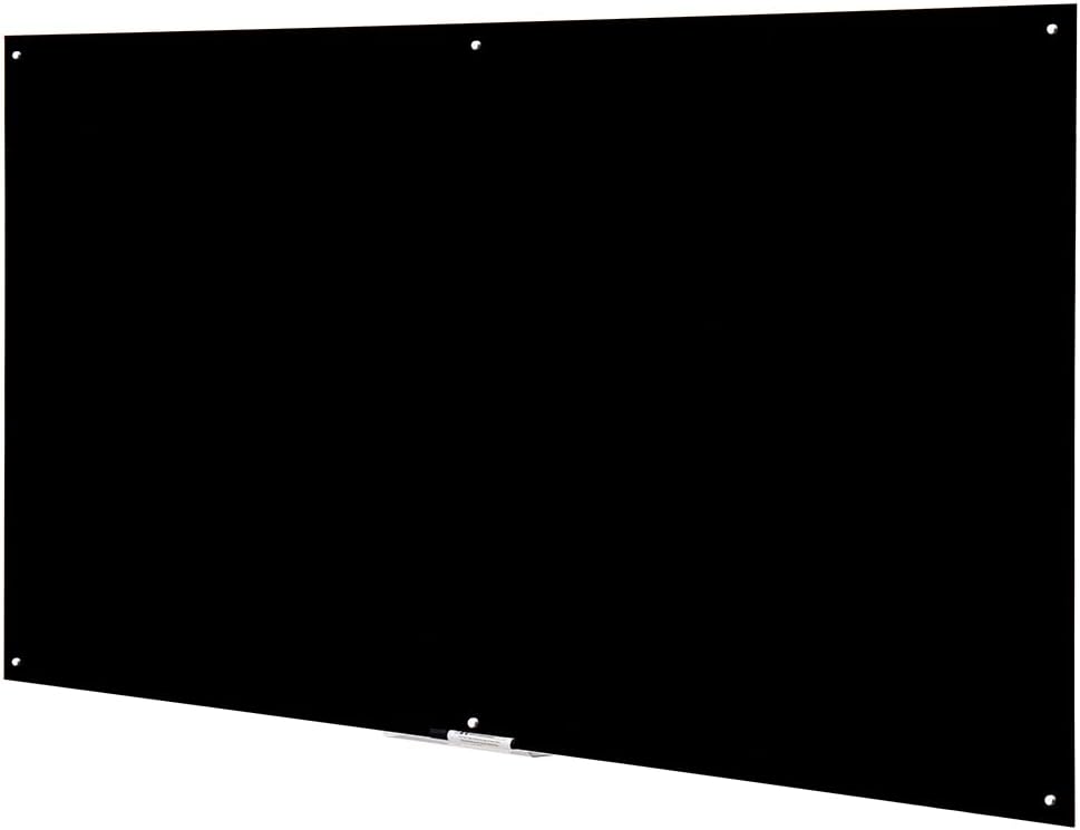 Black Glass Board Frameless Tempered Glass Dry Erase Board with Marker Tray for Interactive Office, Wall Mounted Frosted Glass Board, 60" x 40", Black