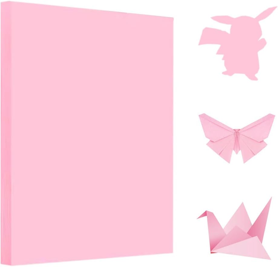 A4 Origami Paper Pink 100 Sheets, 8.27×11.7 inch Double Sided Color Easy Fold Big Origami Paper A4 Colored Copy Papers Thin 70gsm for Beginners, DIY handwork Art and Craft Projects (210 x 297 mm)