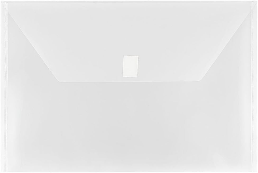 JAM PAPER Plastic Envelopes with Hook & Loop Closure - Legal Booklet - 9 3/4 x 14 1/2 - Clear - 3/Pack
