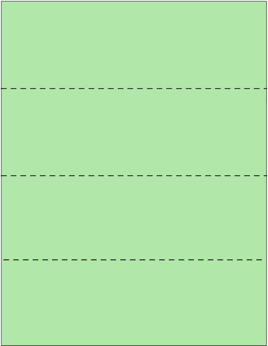 Limited Papers (TM) 8.5x11 Perforated Paper, 20/50 Pound, 75 GSM, Variety of Perforation Sizes and Colors, for Forms, Tickets, Postcards, Business Cards. (Green, 4 up - horizontal every 2.75")
