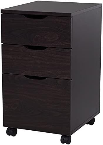 HOMCOM 3 Drawer Mobile File Cabinet, Rolling Printer Stand, Vertical Filing Cabinet, Brown Wood Grain