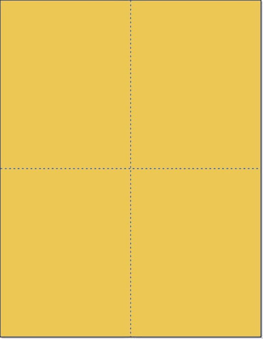 Limited Papers (TM) 8.5x11 Perforated Paper, 20/50 Pound, 75 GSM, Variety of Perforation Sizes and Colors, for Forms, Tickets, Postcards, Business Cards. (Gold, 4 up – 1 Hor. & 1 Ver.)