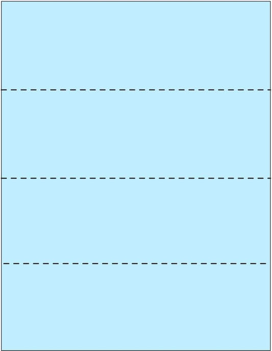 Limited Papers (TM) 8.5x11 Perforated Paper, 20/50 Pound, 75 GSM, Variety of Perforation Sizes and Colors, for Forms, Tickets, Postcards, Business Cards. (Blue, 4 up - horizontal every 2.75")