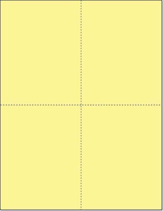 Limited Papers (TM) 8.5x11 Perforated Paper, 20/50 Pound, 75 GSM, Variety of Perforation Sizes and Colors, for Forms, Tickets, Postcards, Business Cards. (Canary, 4 up – 1 Hor. & 1 Ver.)