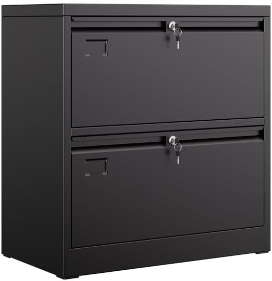 Aobabo Lateral File Cabinet 2 Drawer,Lockable Metal Filing Cabinet, Suitable for Home Office School Hanging Files Letter/Legal Size,Required-Assembly,Black