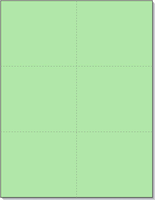 Limited Papers (TM) 8.5x11 Perforated Paper, 20/50 Pound, 75 GSM, Variety of Perforation Sizes and Colors, for Forms, Tickets, Postcards, Business Cards. (Green, 6 up)