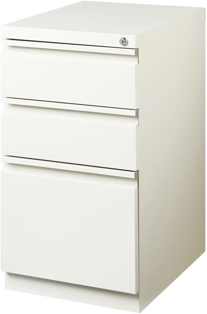 BOWERY HILL 20" 3-Drawer Modern Metal Mobile Pedestal File Cabinet in White