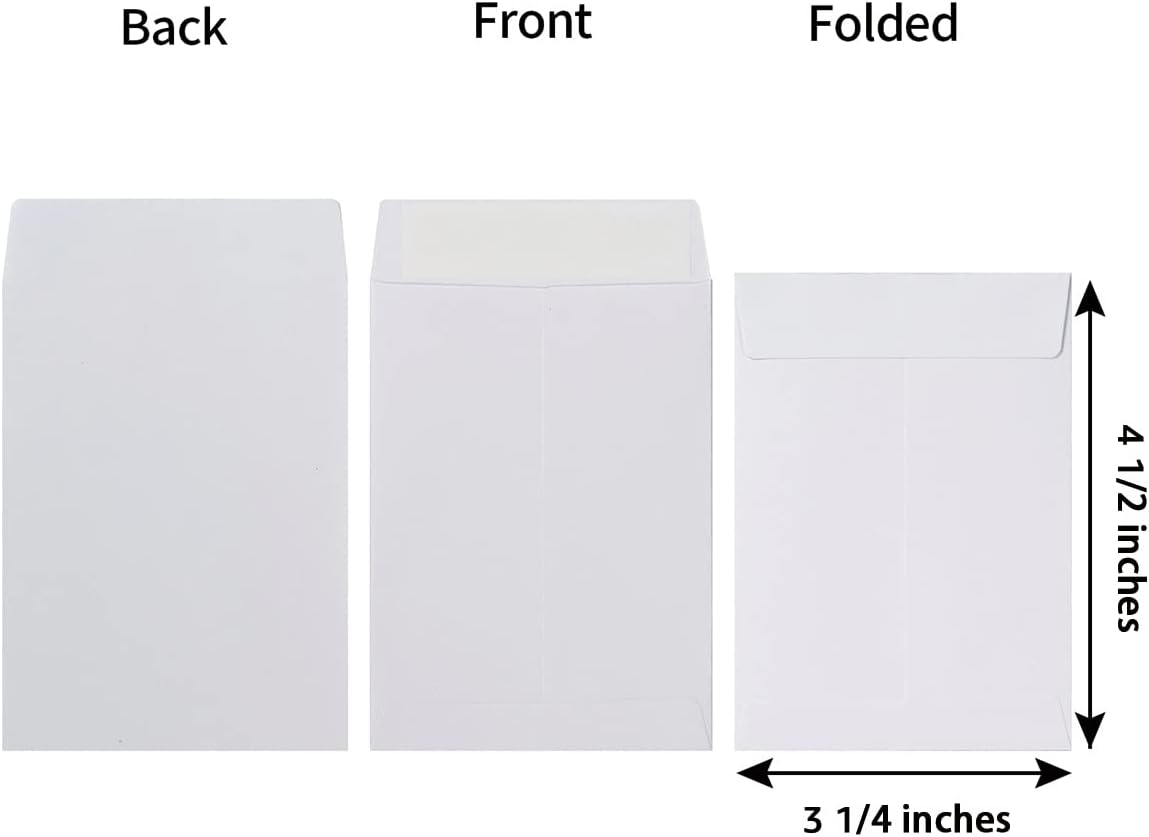 100 Pack Seed Envelopes Self-Adhesive Small Coin Envelopes Seed Storage Packets for Garden, Office or Wedding Gift (White, 3 1/4 ×4 1/2 inches)