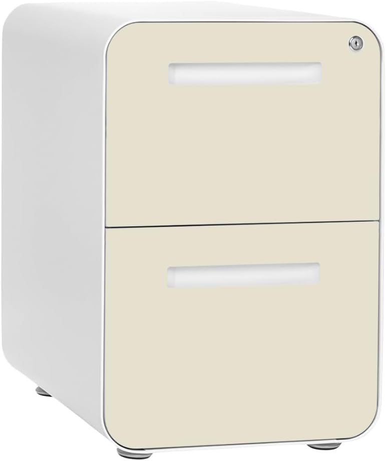 Laura Davidson Furniture Stockpile 2 Drawer Mobile File Cabinet with Lock - Under Desk Metal Filing Cabinet, Legal/Letter File Folders, Wheels and Stationary Feet, Pre-Assembled, Ivory