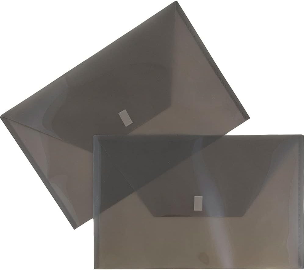 JAM PAPER Plastic Envelopes with Hook & Loop Closure - Legal Booklet - 9 3/4 x 14 1/2 - Smoke Gray - 12/Pack