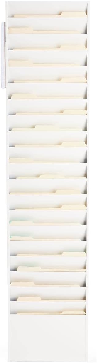 File Folder Wall Rack, 20 Pockets, Tiered, Office and Medical Charts (Powder Coated Steel) (White)
