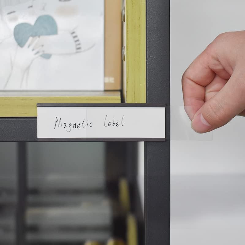 C Channel Magentic Label Holders 2x5.5 Inches with Paper Inserts and Clear Plastic Protectors,Magnetic Data Card Holders File Cabinet Labels,Pack of 30