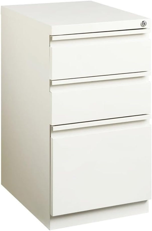 BOWERY HILL 20" 3-Drawer Modern Metal Mobile Pedestal File Cabinet in White
