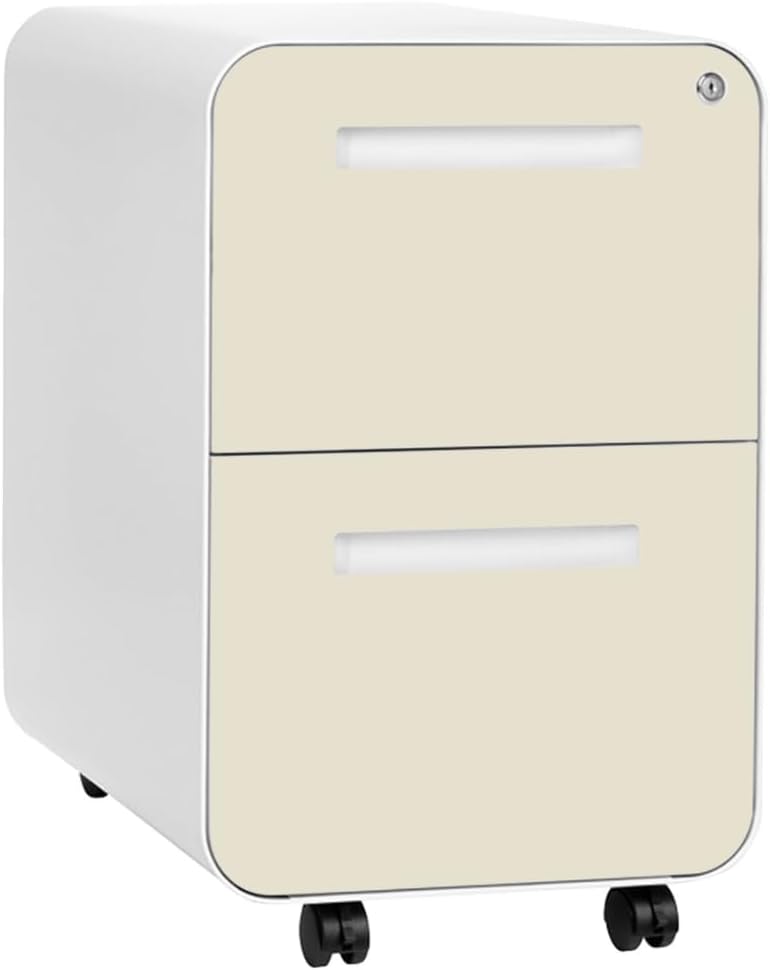 Laura Davidson Furniture Stockpile 2 Drawer Mobile File Cabinet with Lock - Under Desk Metal Filing Cabinet, Legal/Letter File Folders, Wheels and Stationary Feet, Pre-Assembled, Ivory