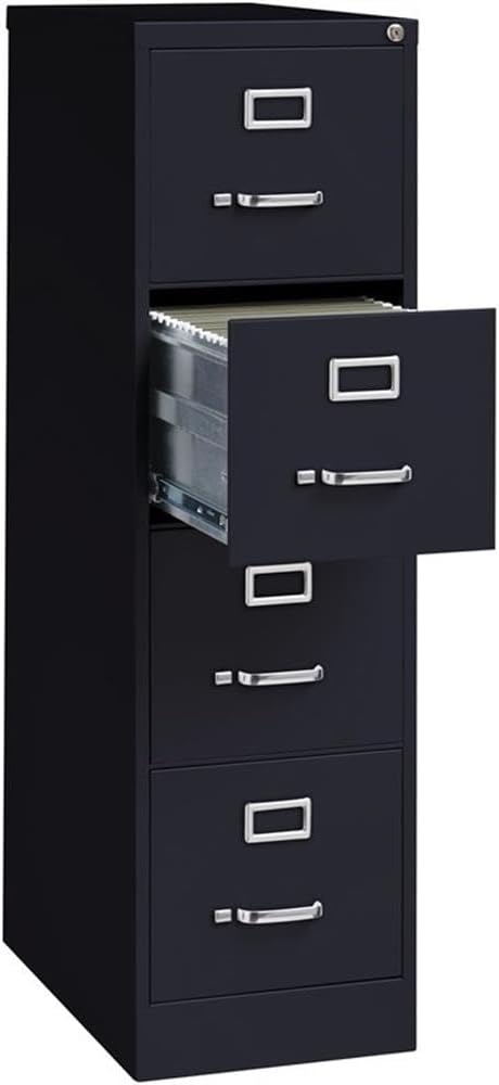 Pemberly Row 4 Drawers 52" Vertical Black Metal Filing Cabinet Lockable Pre-Assembled Stationary Letter Size for Home, Office