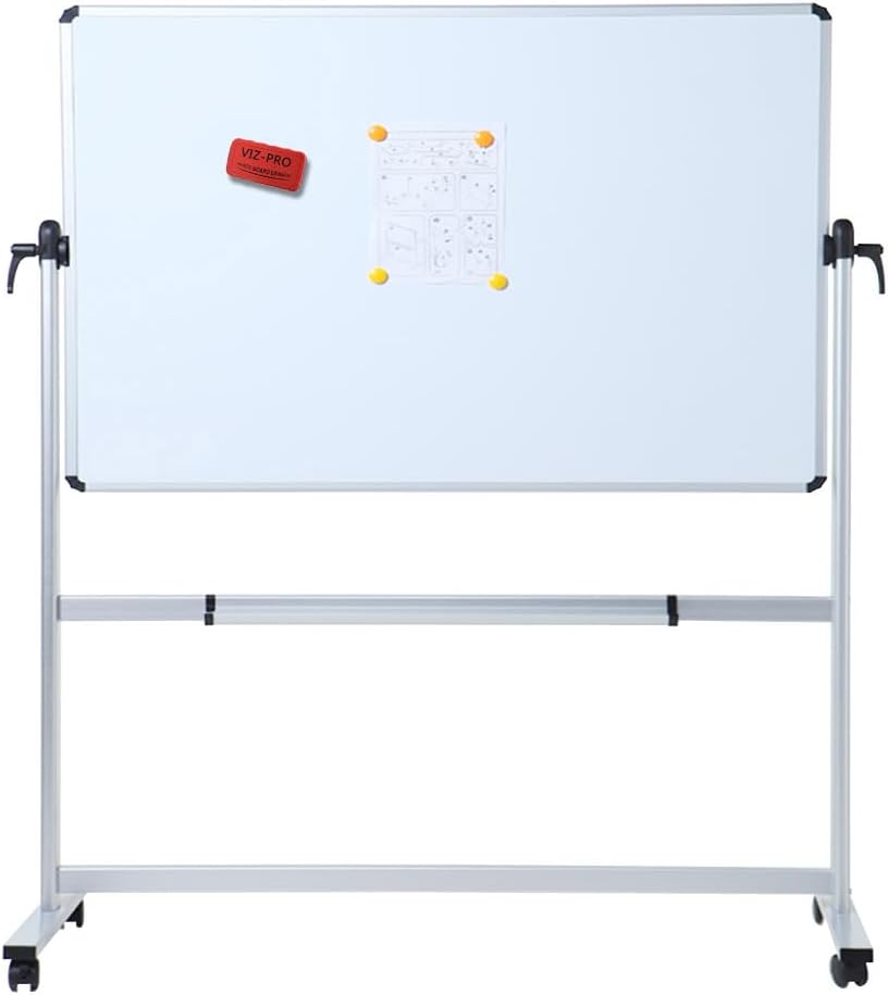 VIZ-PRO Double-Sided Magnetic Mobile Whiteboard, 96 x 48 Inches, Rolling Dry Erase Board Easel Stand on Wheels with Aluminium Frame for School Office Home 8' x 4'