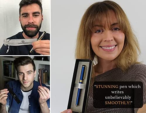 Dryden Designs Fine Nib Fountain Pen - Includes 24 Ink Cartridges - 12 Black and 12 Blue - Emerald Green - Smooth Elegant Writing with Fine Nib and Ink Converters