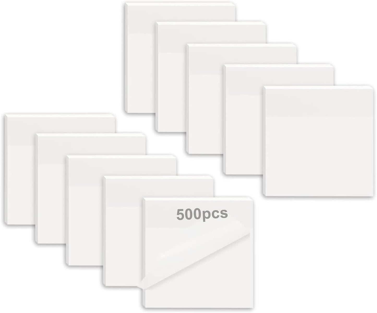 MIUTME 500 Pcs Transparent Sticky Notes,White Clear Sticky Notes School Supplies, Waterproof Self-Stick Note Pads 3x3 Inch