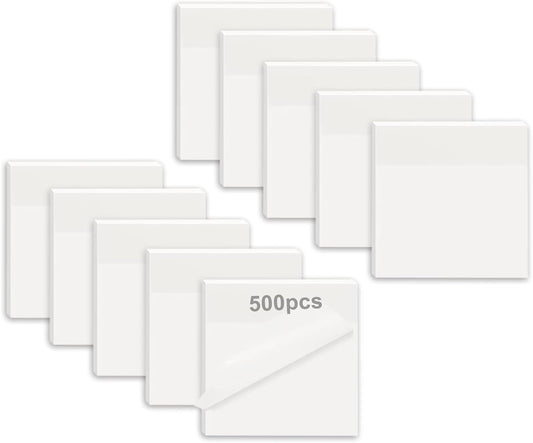 MIUTME 500 Pcs Transparent Sticky Notes,White Clear Sticky Notes School Supplies, Waterproof Self-Stick Note Pads 3x3 Inch
