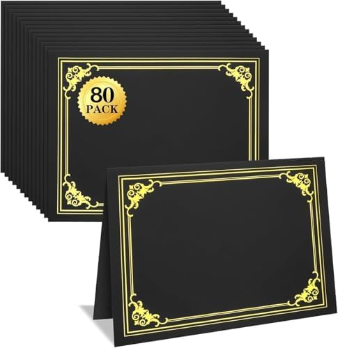 80 Packs Certificate Holders, Black Certificate Covers, Diploma Holders, Certificate Folders with Gold Foil Border for Letter Size 8.5" x 11" Certificates, Diploma, Documents, Award Cover