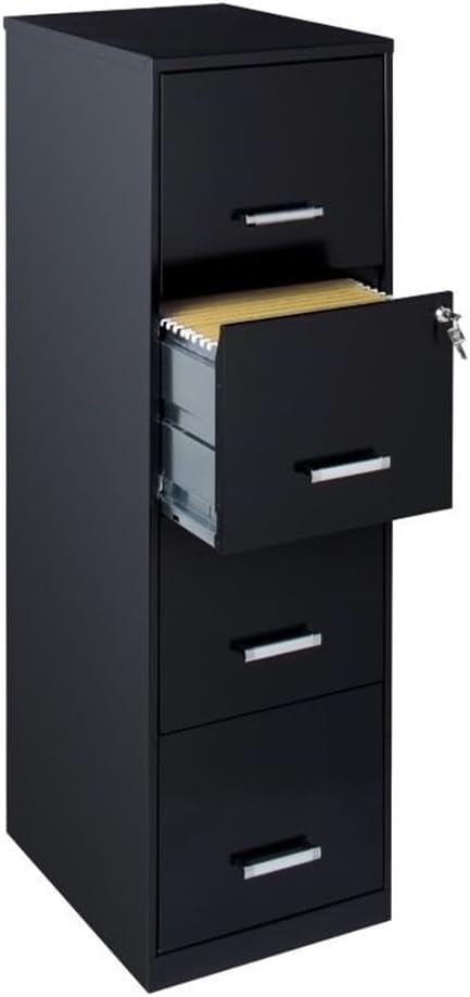 Pemberly Row 4 Drawers 46.38" Vertical Black Metal Filing Cabinet Lockable Pre-Assembled Stationary Letter Size for Home, Office