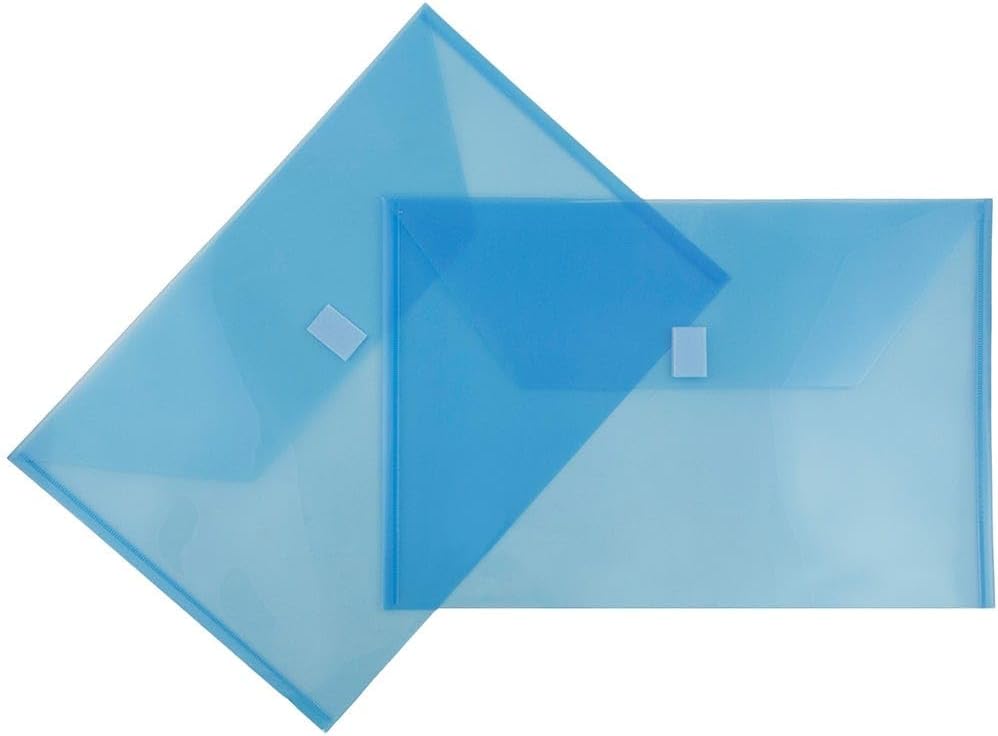 JAM PAPER Plastic Envelopes with Hook & Loop Closure - Legal Booklet - 9 3/4 x 14 1/2 - Blue - 3/Pack