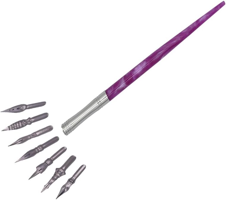 Gullor Resin Dip Pen Handcrafted Calligraphy Set with 33 Nibs for Art, Signatures, Drawing, Caligraphy Kits for Beginners, Fuchsia