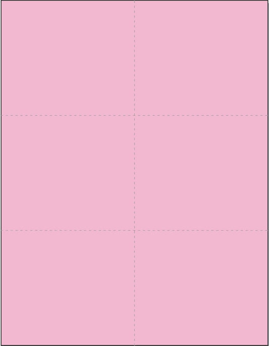 Limited Papers (TM) 8.5x11 Perforated Paper, 20/50 Pound, 75 GSM, Variety of Perforation Sizes and Colors, for Forms, Tickets, Postcards, Business Cards. (Pink, 6 up)