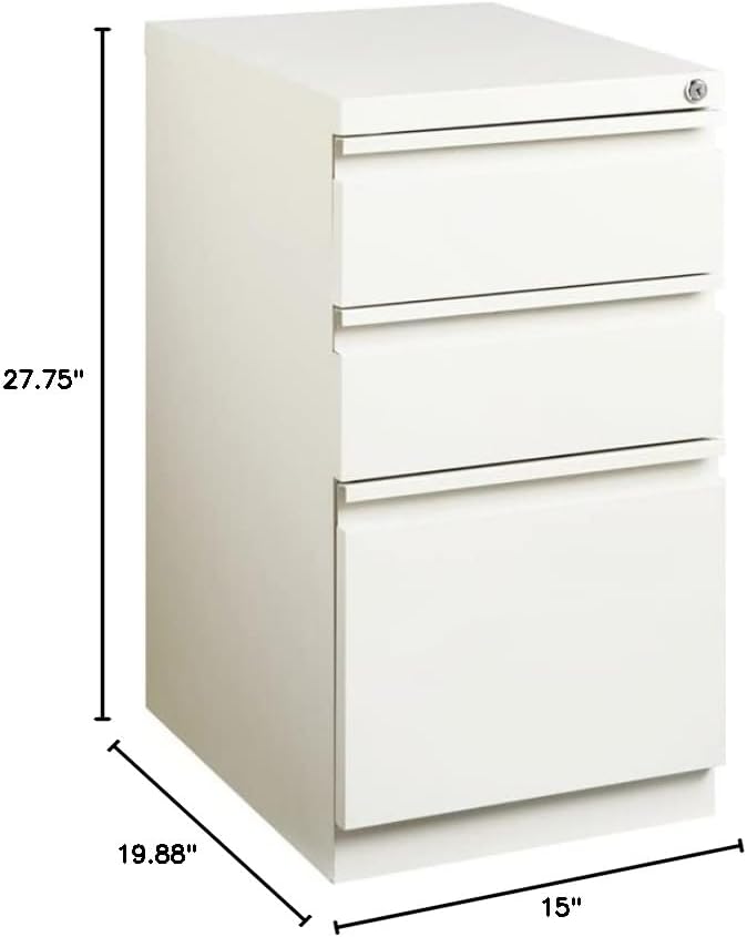 BOWERY HILL 20" 3-Drawer Modern Metal Mobile Pedestal File Cabinet in White