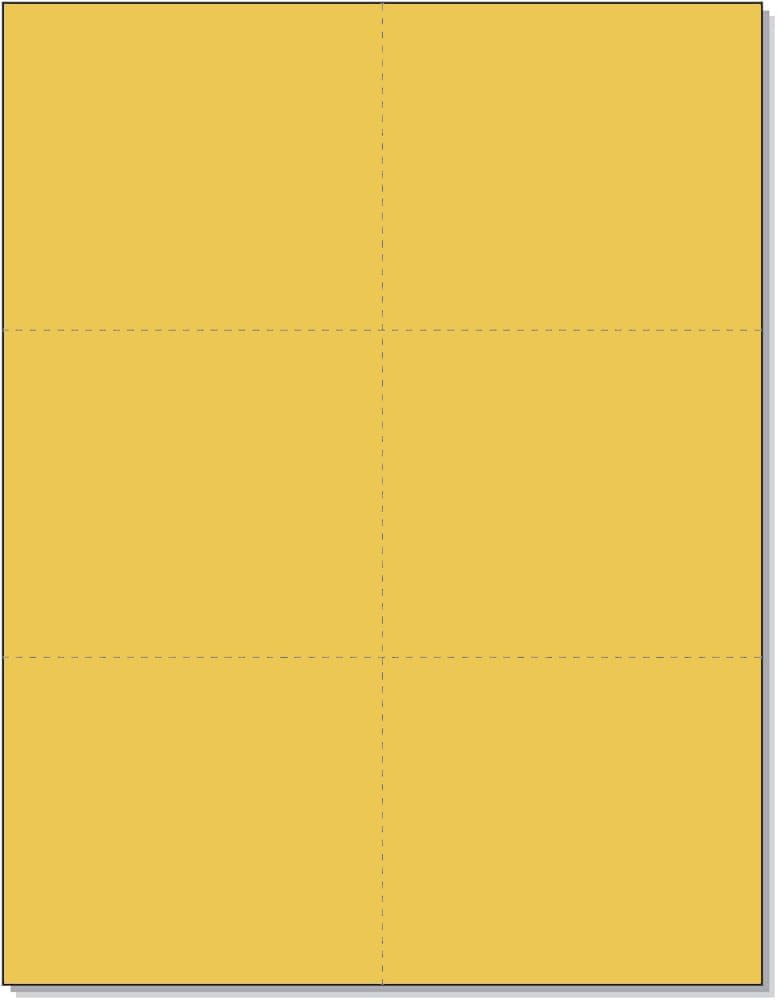Limited Papers (TM) 8.5x11 Perforated Paper, 20/50 Pound, 75 GSM, Variety of Perforation Sizes and Colors, for Forms, Tickets, Postcards, Business Cards. (Gold, 6 up)