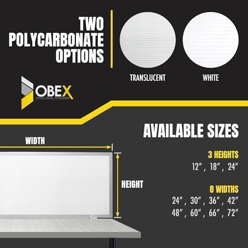 OBEX Polycarbonate Office Desk Mounted Privacy Screen Adjustable Table Top Panel Divider, Universal Aluminum Bracket-USA Made, 18" x 30", White