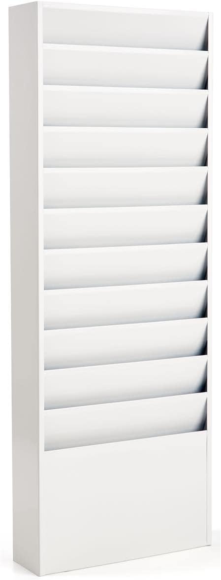Displays2go File Holder Wall Mount, 11 Tiers, Letter Size, Magnet Receptive Steel - White (JMFF11WHT)