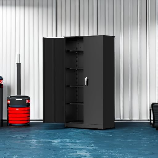 Greenvelly Metal Storage Cabinets 72” Black Garage Steel Storage Cabinet with Doors and Shelves, Metal Tool Cabinet, Steel File Cabinet for Home Office, Basement, Warehouse, Classroom（Anti Tipping）