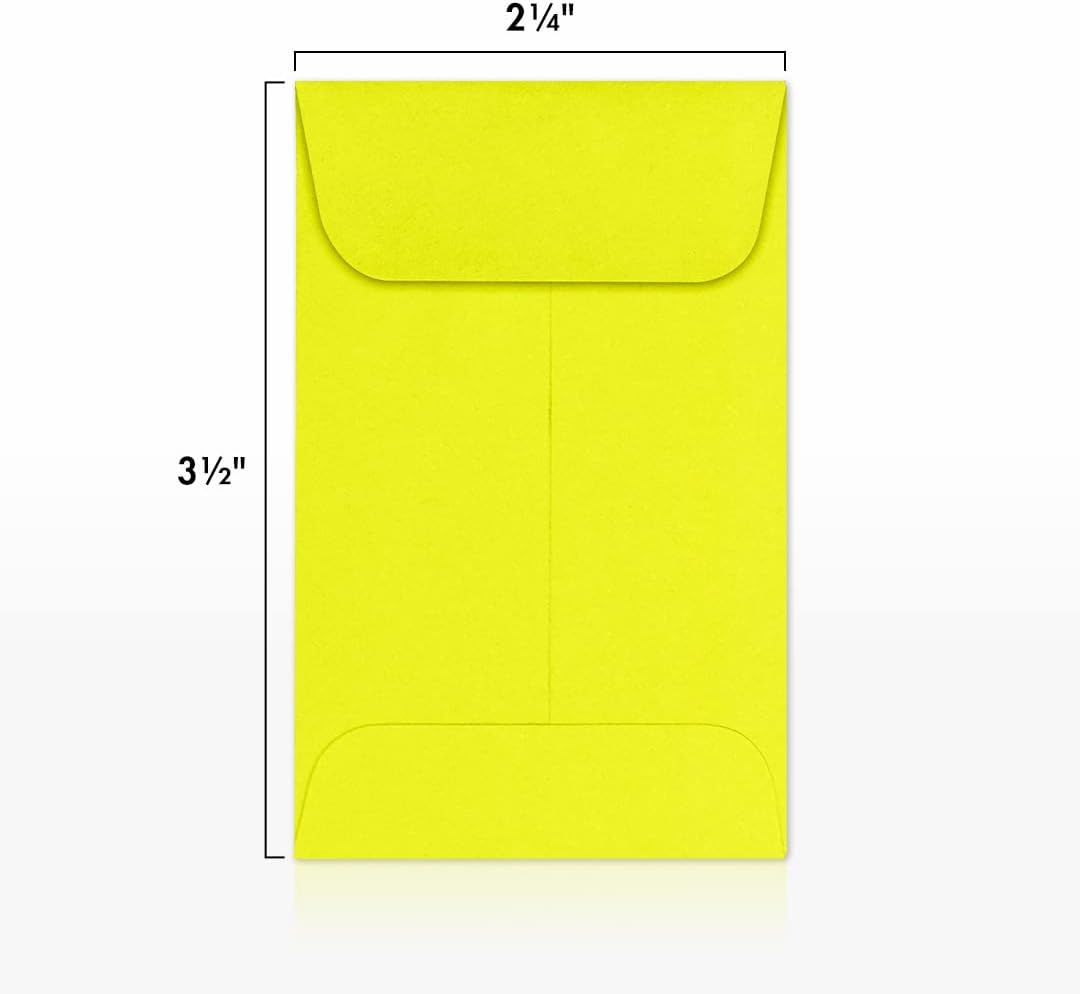 LUXPaper #1 Coin Envelopes | 2 1/4" x 3 1/2" | Citrus Yellow | 80lb. Text | 50 Qty