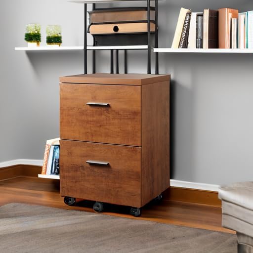 DEVAISE Wood File Cabinet, 2 Drawer Filing Cabinet for Home Office, Vertical File Cabinets with Wheels fits A4/Letter/Legal Size File, Walnut