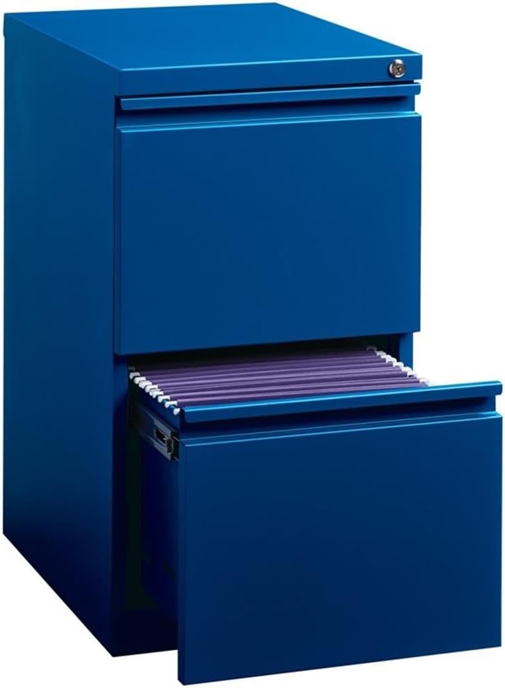 BOWERY HILL 20" D Metal Mobile Pedestal 2-Drawer File/File. Full Width Pull. Blue