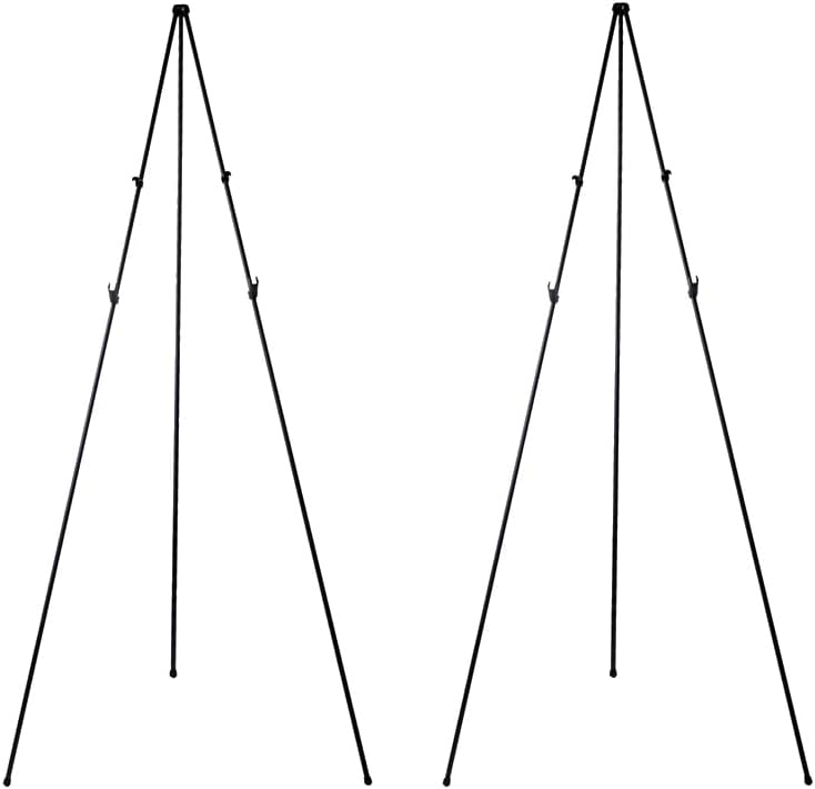 Portable Easel Stand for Posters, Lightweight Tripod Display with Collapsible Design, Sturdy Black Steel Frame, Holds Up to 5 lbs, Ideal for Events, Art & Signage. (2 Pack-Black)