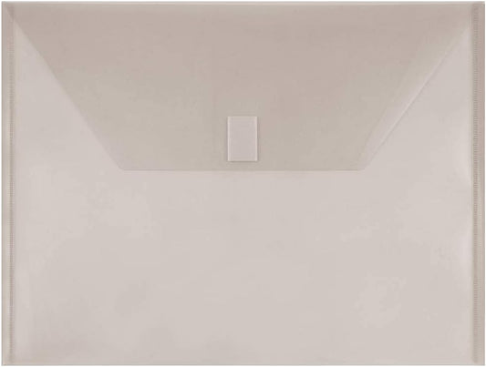JAM PAPER Plastic Envelopes with Hook & Loop Closure - Letter Booklet - 9 3/4 x 13 - Smoke Gray - 12/Pack