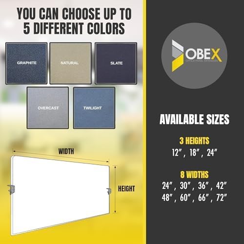 OBEX Acoustic Mounted Screen Privacy Panel Table Top Separator, Sound Blocking Desk Divider (Twilight, 18" X 24")