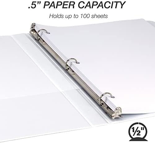 Samsill 0.5 Inch 3 Ring Binder, Made in USA, Economy Round Ring, Clear View Cover, 100 Sheet Capacity - for School, Home, Office - White, 4 Pack