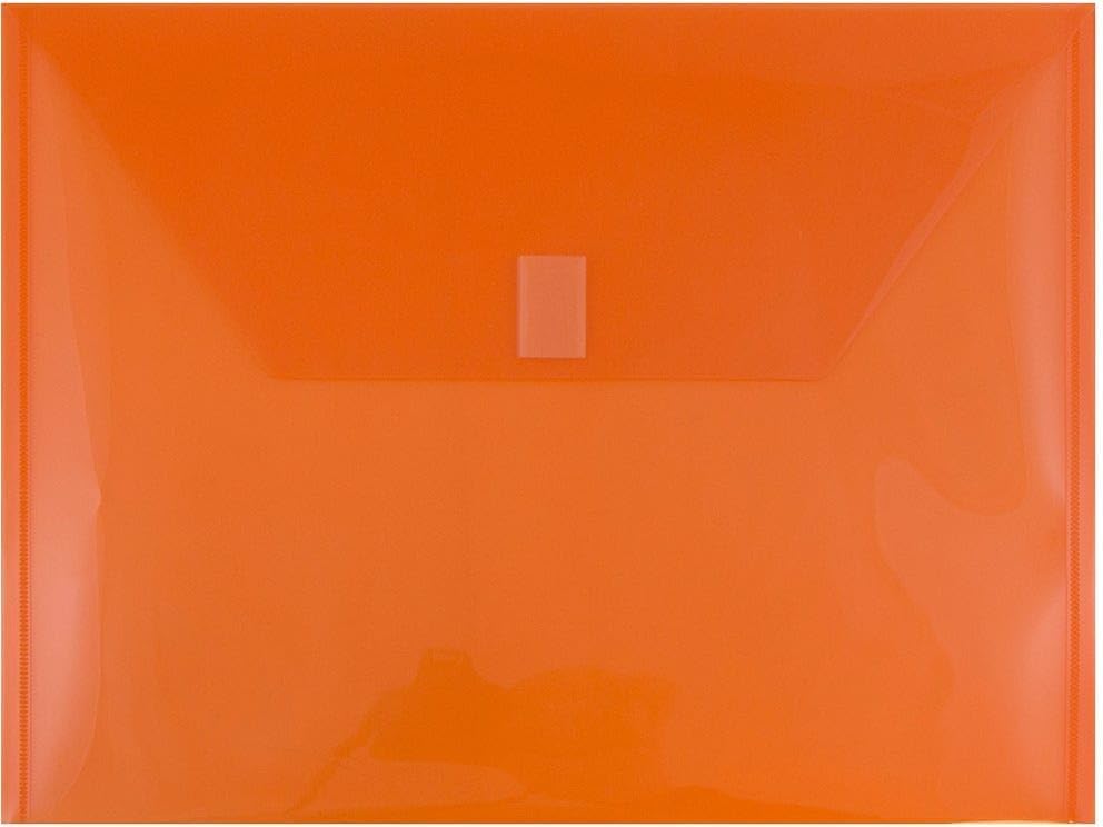 JAM PAPER Plastic Envelopes with Hook & Loop Closure - Letter Booklet - 9 3/4 x 13 - Orange - 3/Pack