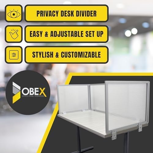OBEX Polycarbonate Office Desk Mounted Privacy Screen Adjustable Table Top Panel Divider, Universal Aluminum Bracket-USA Made, 18" x 60", Translucent