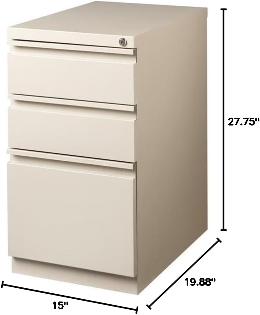Scranton & Co 20" 3-Drawer Modern Metal Mobile Pedestal File Cabinet in Beige