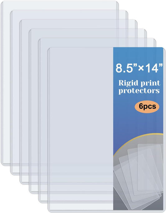 Rainmae 6 Pack 8.5" x 14" Rigid Print Protectors, Clear Waterproof Hard Plastic Page Sheet Protectors, Paper Sleeves Photo Plastic Sleeves Document Holder Birth Certificate Protector