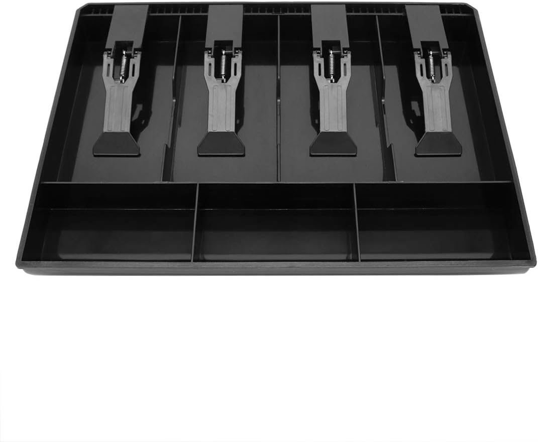 Cash Register Drawer Insert Tray with 4 Bill/3 Coin Compartments for Money Storage, Black